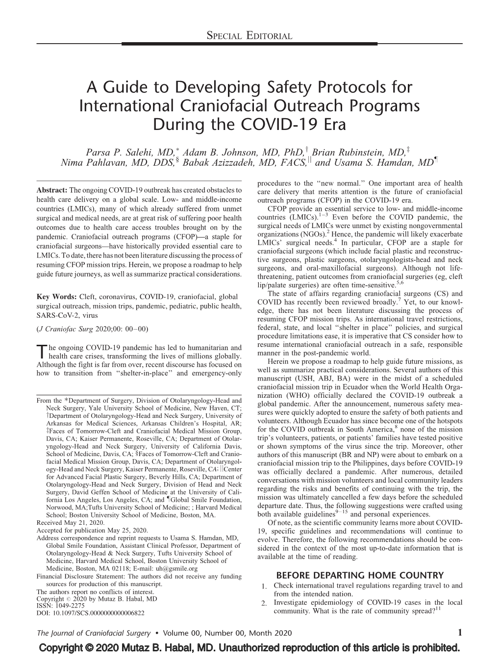 A Guide to Safety Protocols for International Craniofacial Outreach