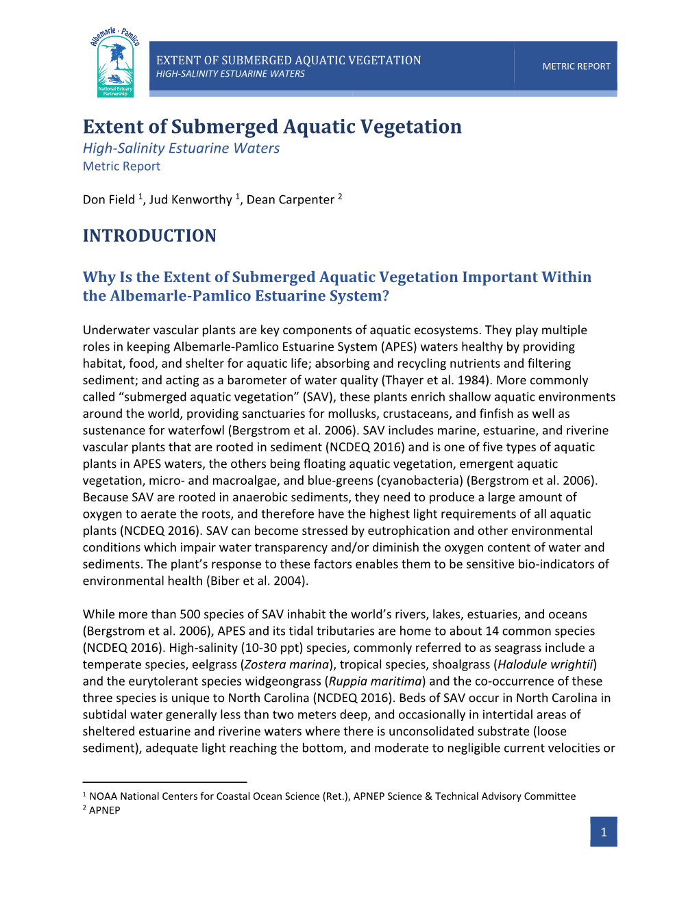 Extent of Submerged Aquatic Vegetation Metric Report High-Salinity Estuarine Waters