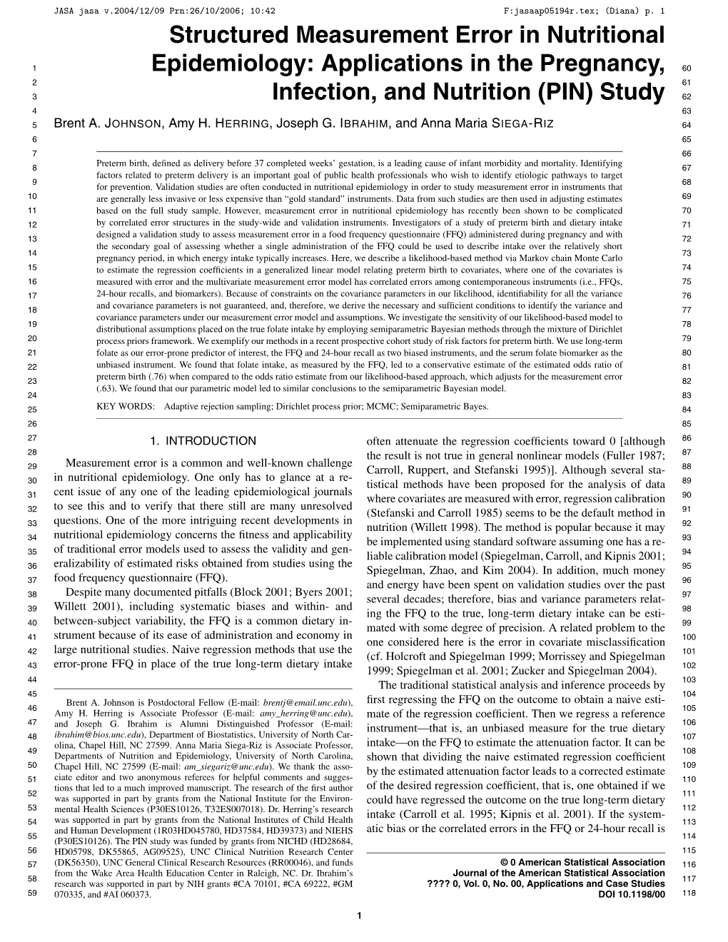 Structured Measurement Error in Nutritional Epidemiology 3 � 1 = F 60 Ki2 J Kij