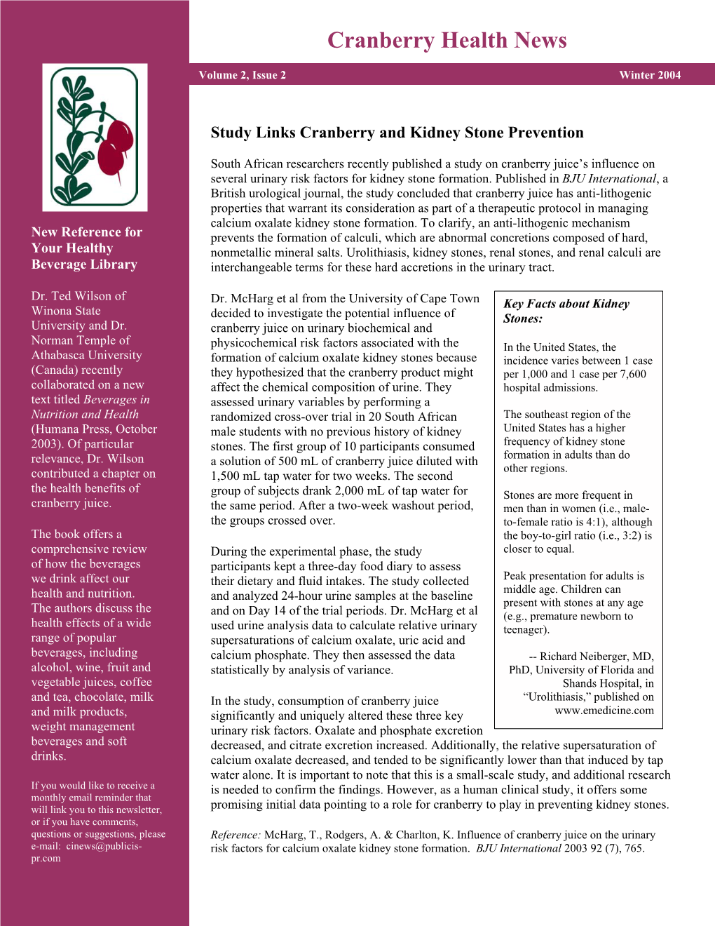 Cranberry Health News Winter 2004