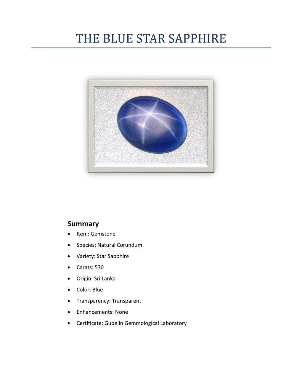 The Blue Star Sapphire