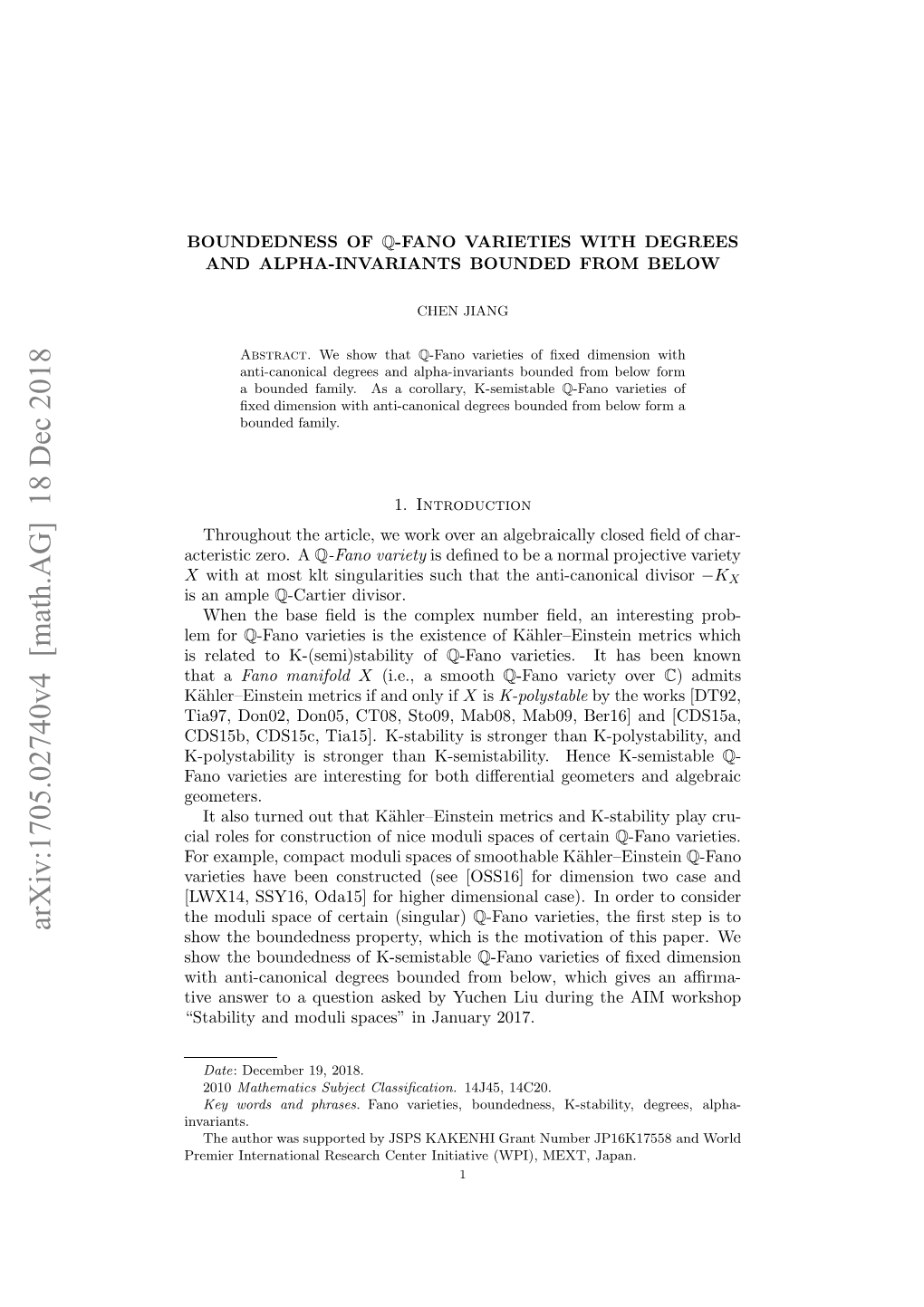 Arxiv:1705.02740V4 [Math.AG] 18 Dec 2018 Iease Oaqeto Se Yyce I Uigteamwo AIM the During 2017