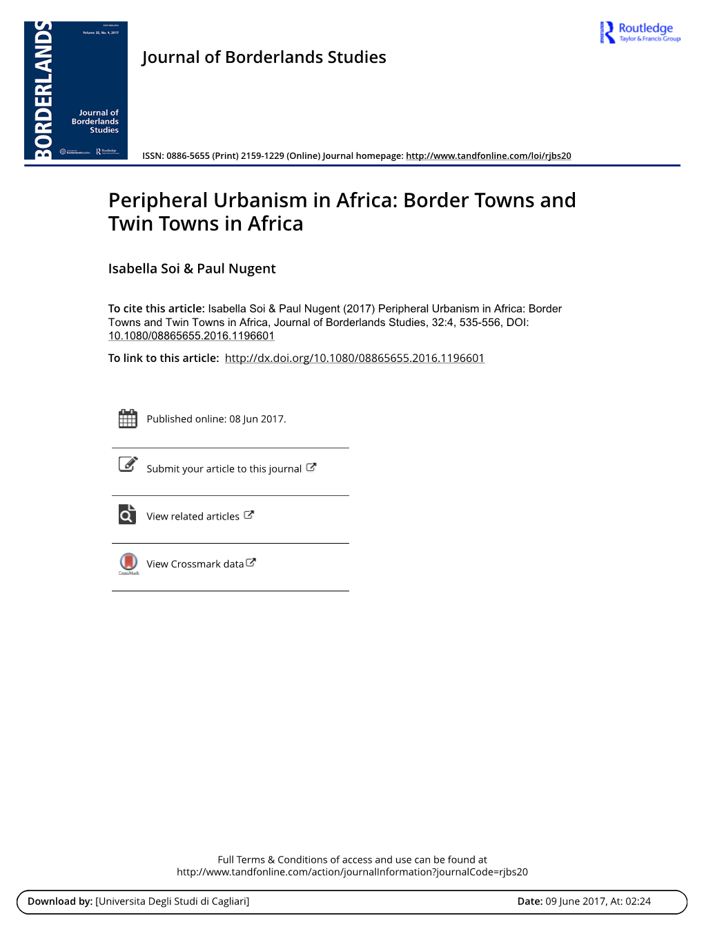 Peripheral Urbanism in Africa: Border Towns and Twin Towns in Africa