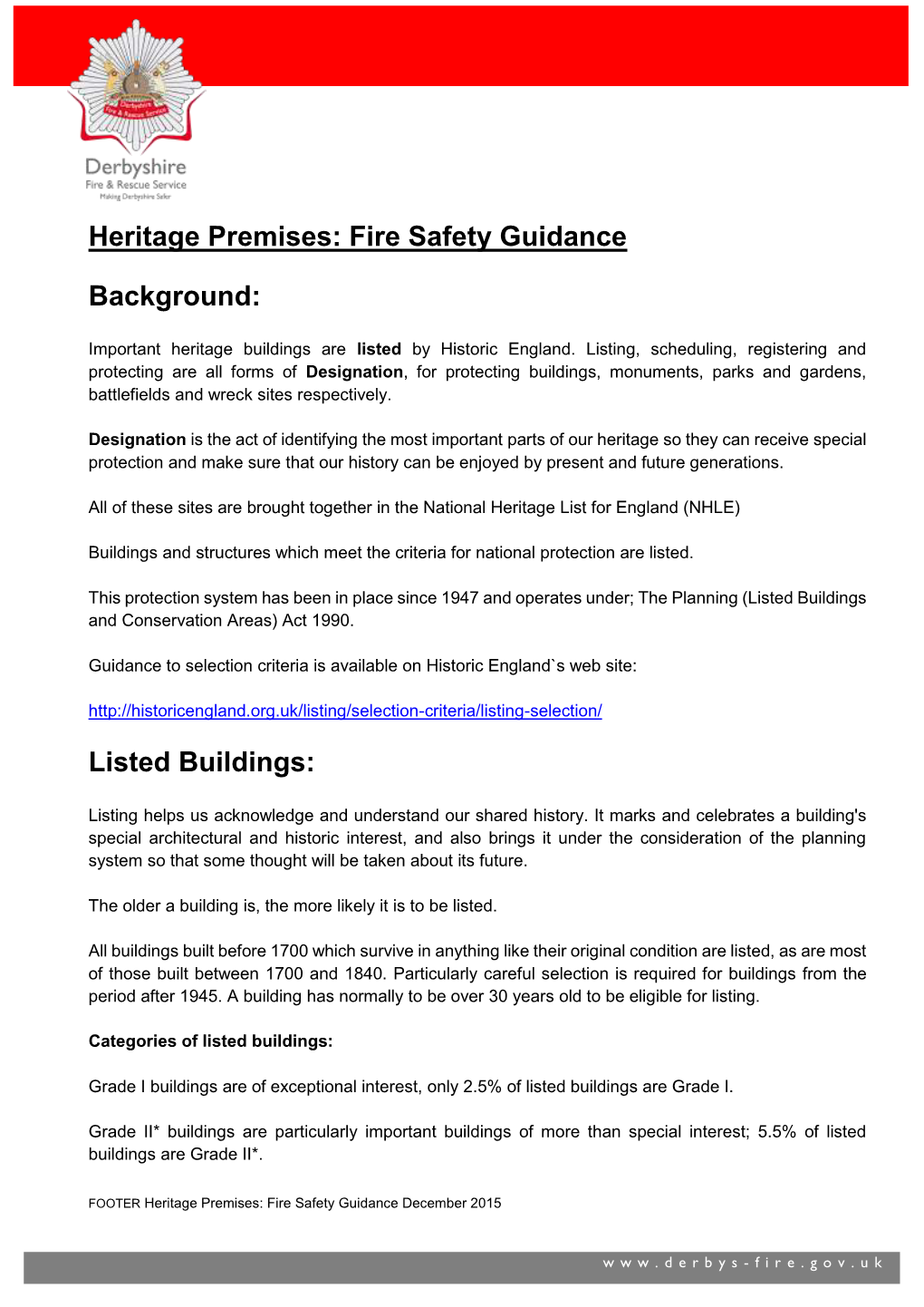 Heritage Premises: Fire Safety Guidance Background
