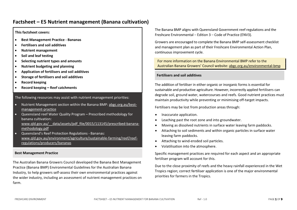 Factsheet – E5 Nutrient Management (Banana Cultivation)