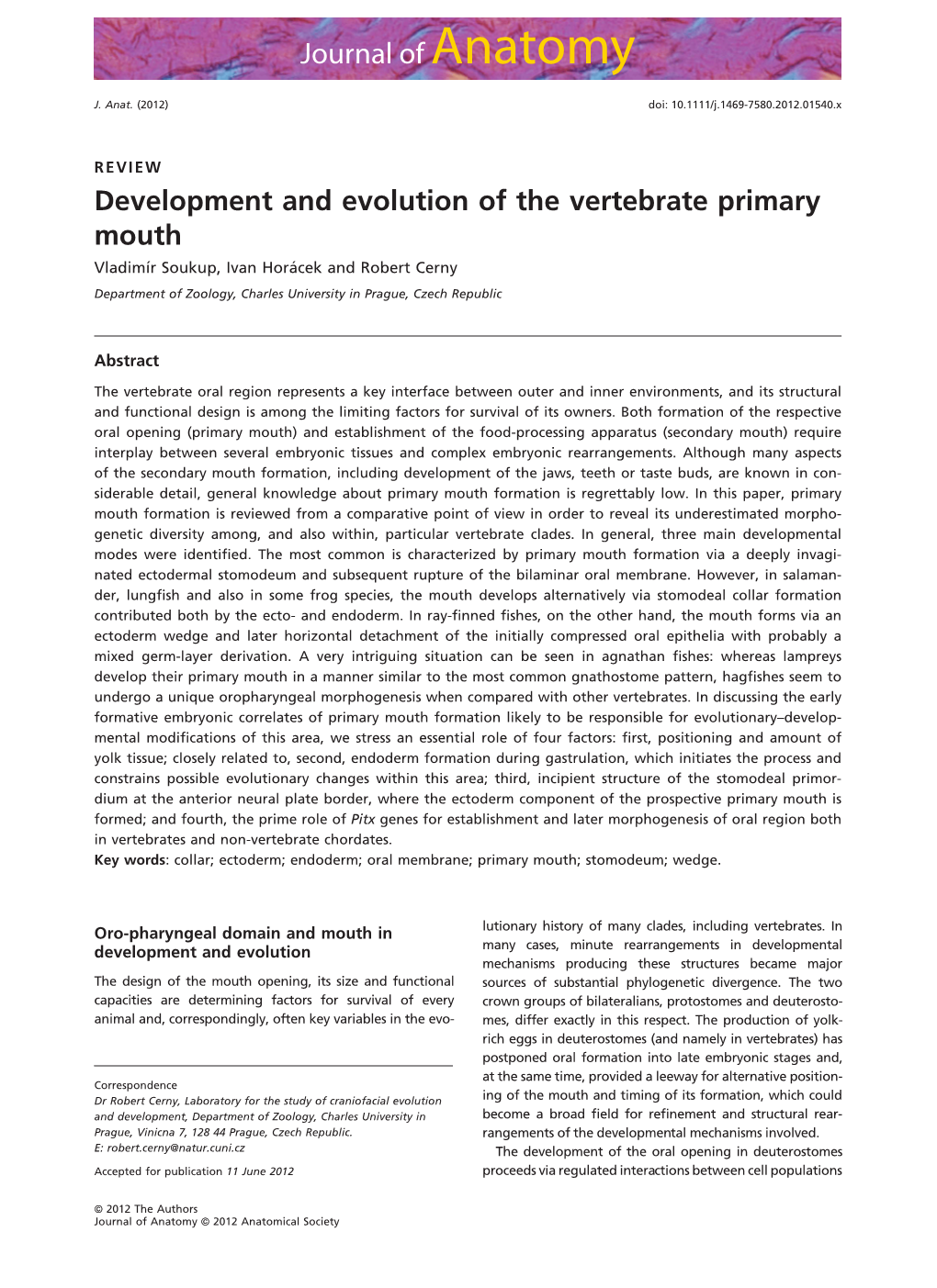 Development and Evolution of the Vertebrate Primary Mouth