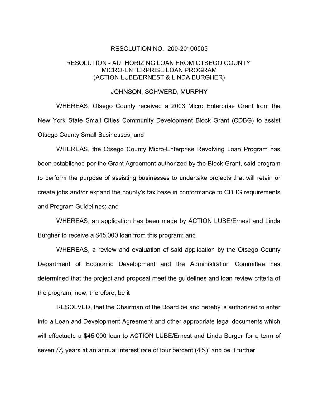 Resolution - Authorizing Loan from Otsego County