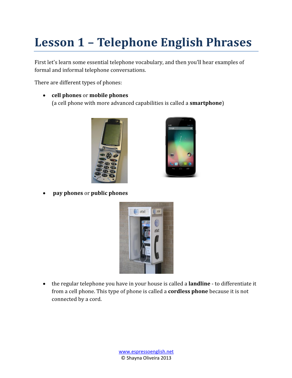 Lesson 1 – Telephone English Phrases