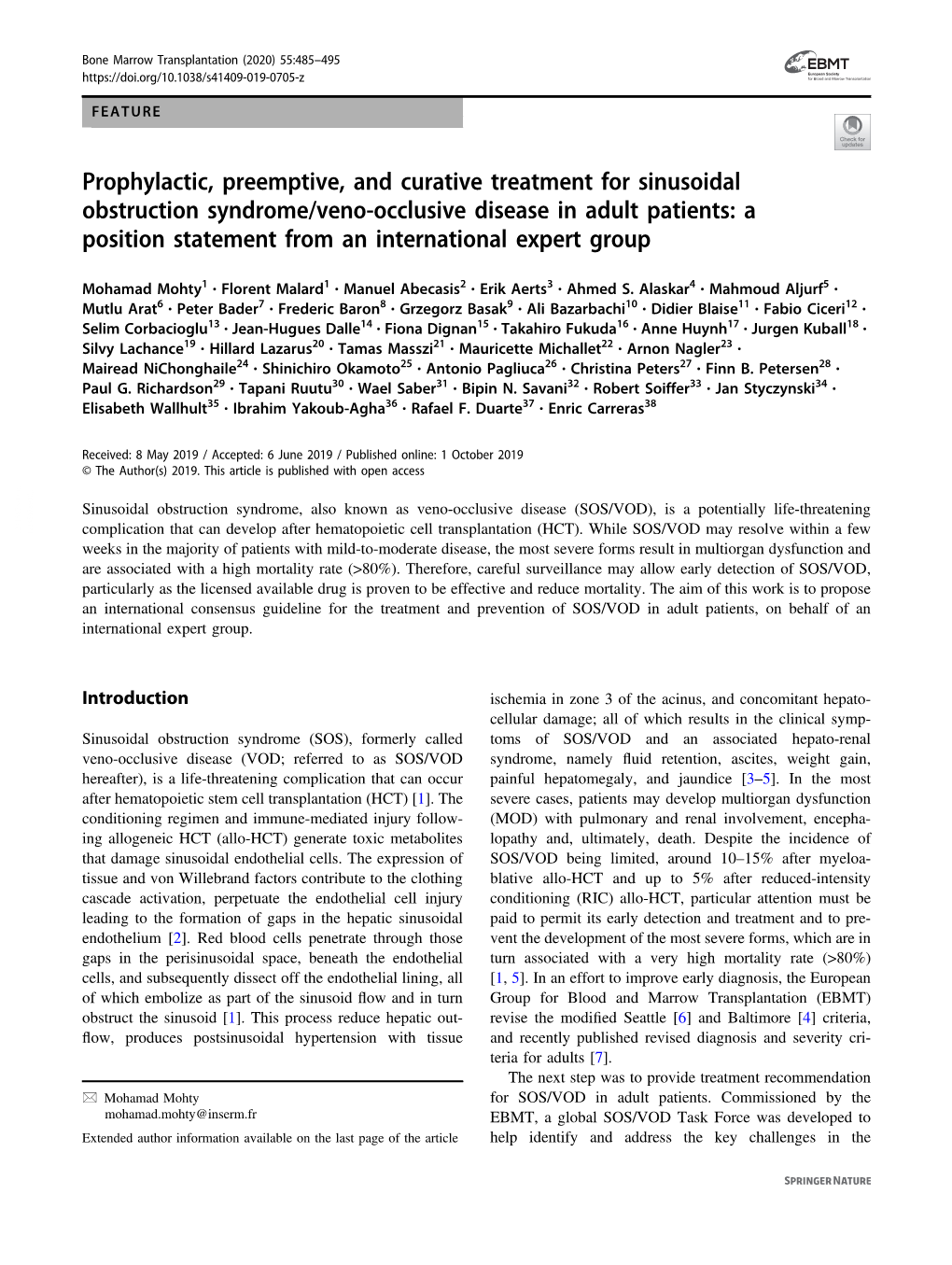 Prophylactic, Preemptive, and Curative Treatment for Sinusoidal Obstruction