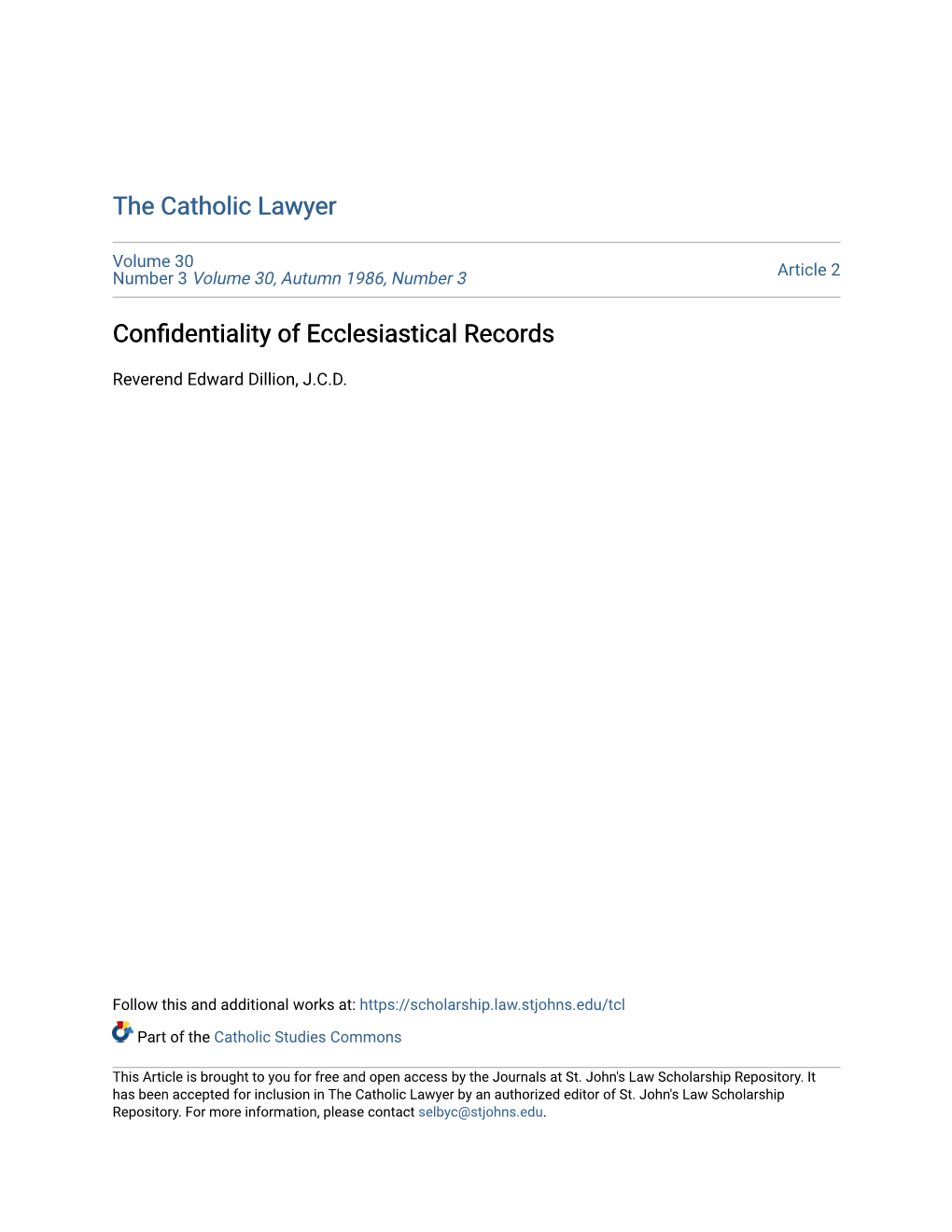 CONFIDENTIALITY of ECCLESIASTICAL Recordst
