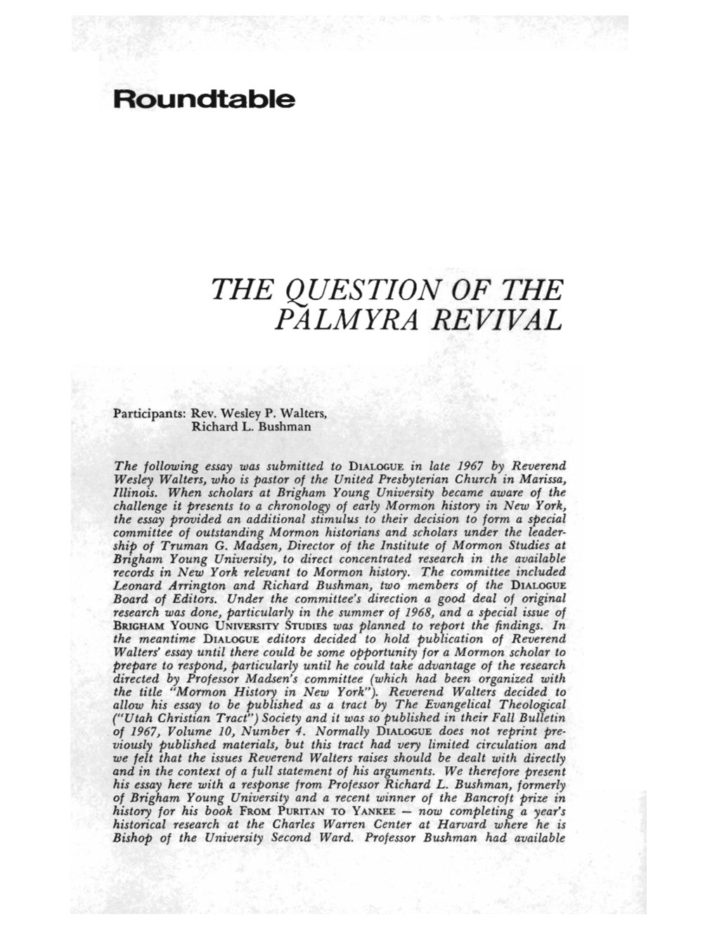 The Question of the Palmyra Revival