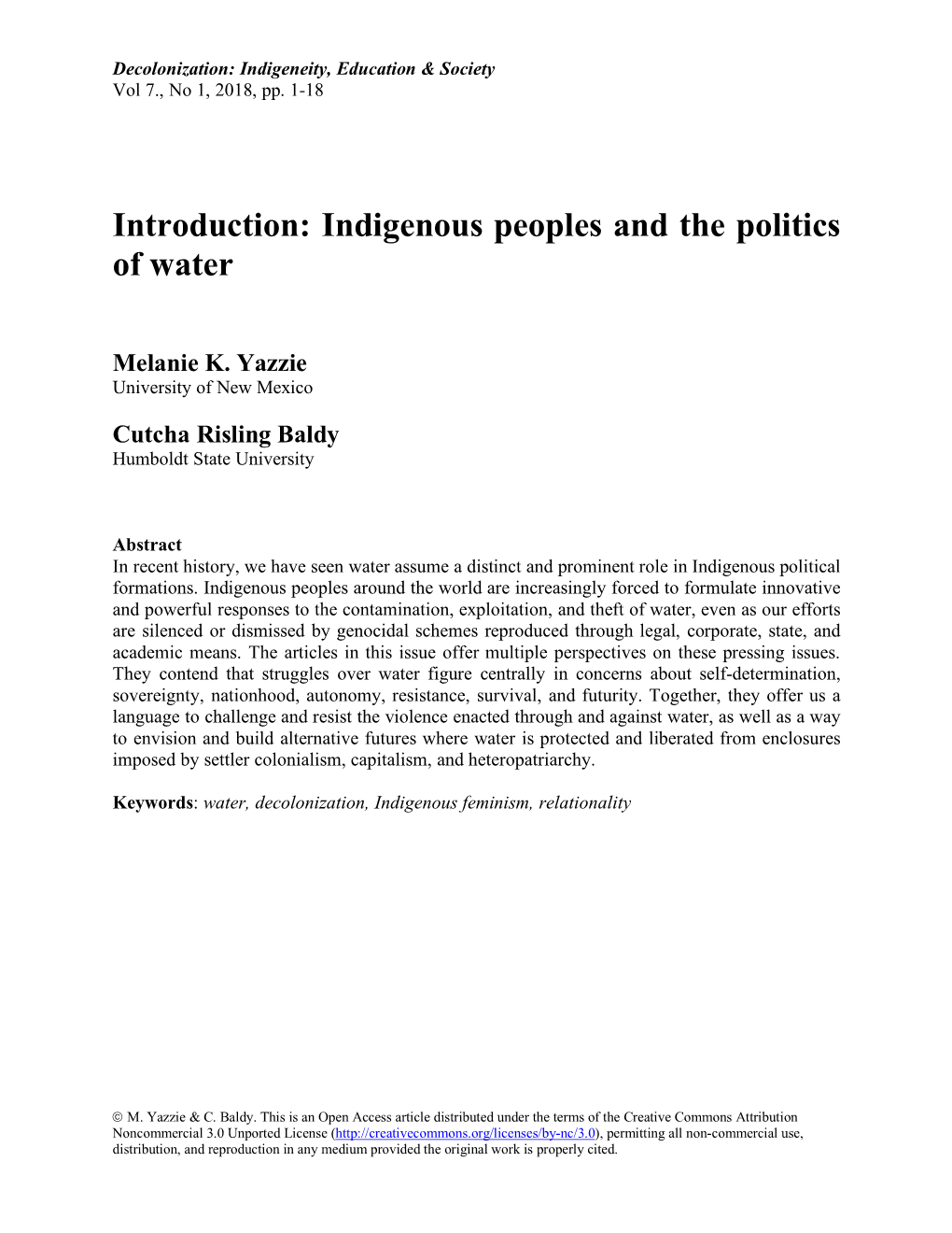 Introduction: Indigenous Peoples and the Politics of Water