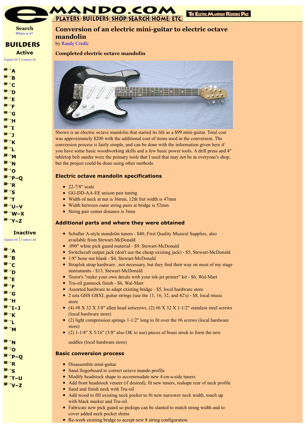 Electric Octave Mandolin Conversion