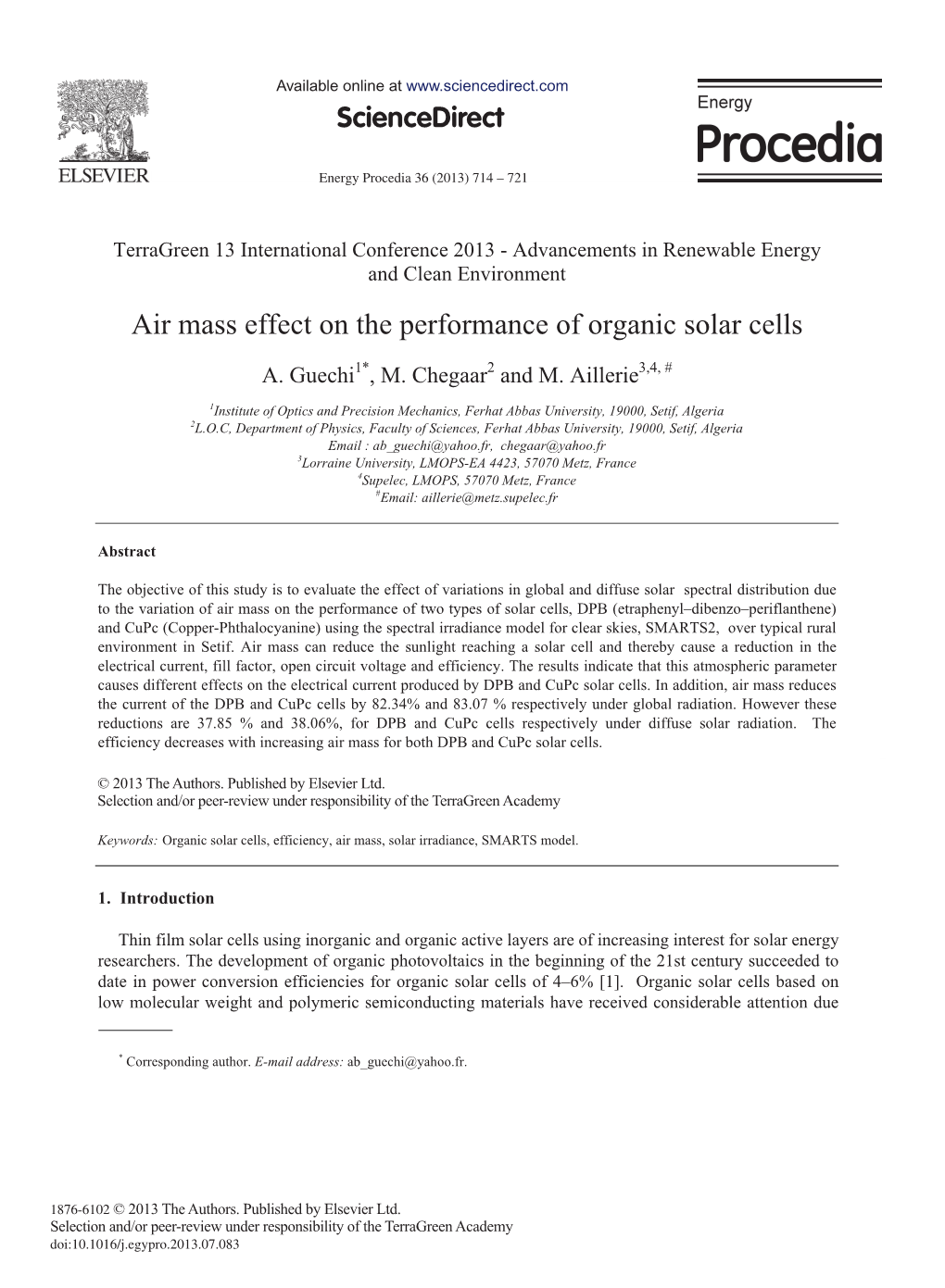 Air Mass Effect on the Performance of Organic Solar Cells