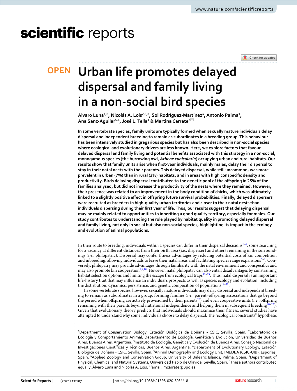 Urban Life Promotes Delayed Dispersal and Family Living in a Non-Social