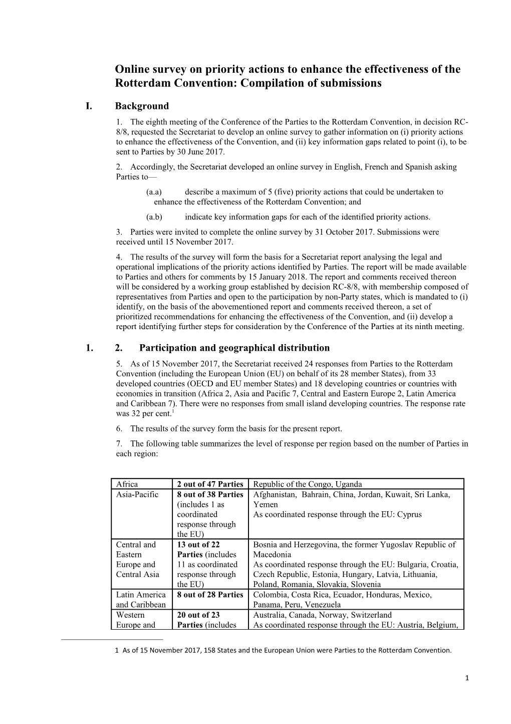 Online Survey on Priority Actions to Enhance the Effectiveness of the Rotterdam Convention