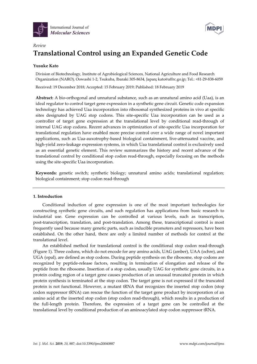 Translational Control Using an Expanded Genetic Code