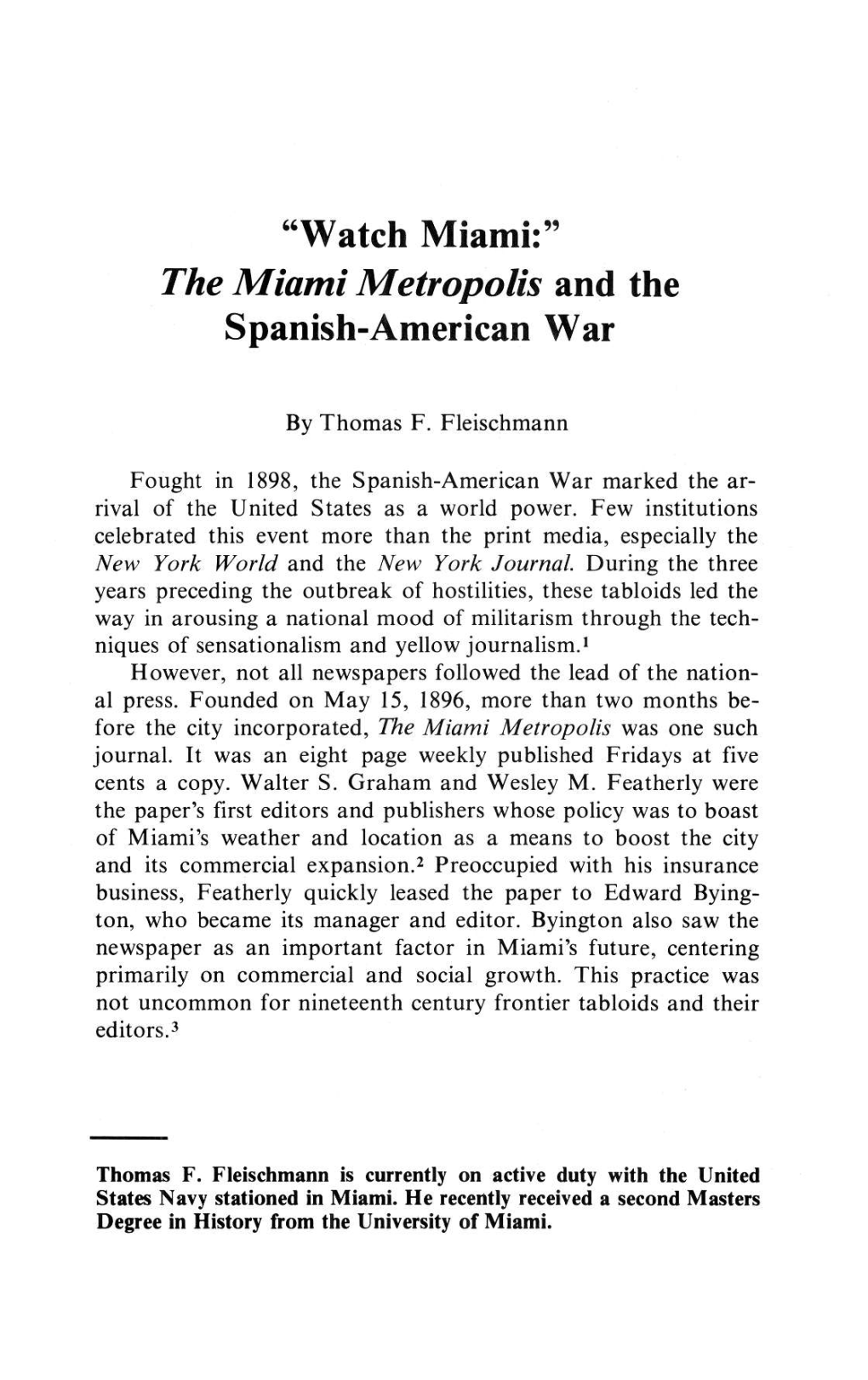 The Miami Metropolis and the Spanish-American War