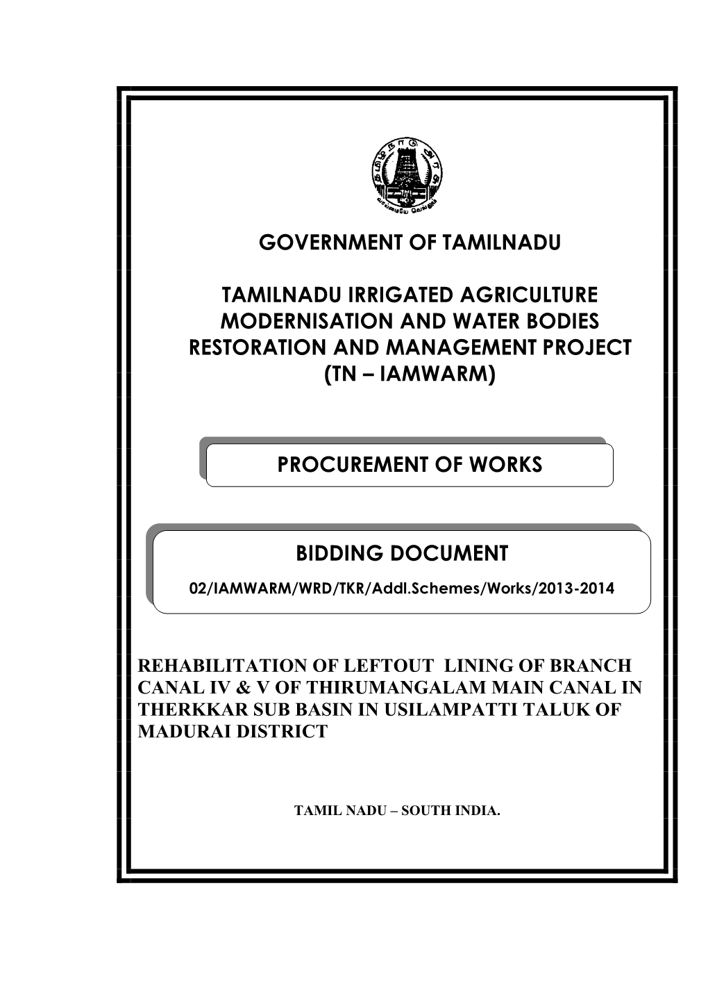 Government of Tamilnadu Tamilnadu Irrigated