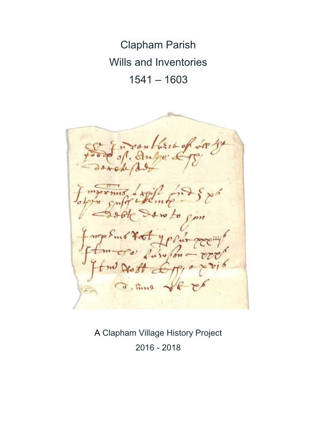 Clapham Parish Wills and Inventories 1541 – 1603