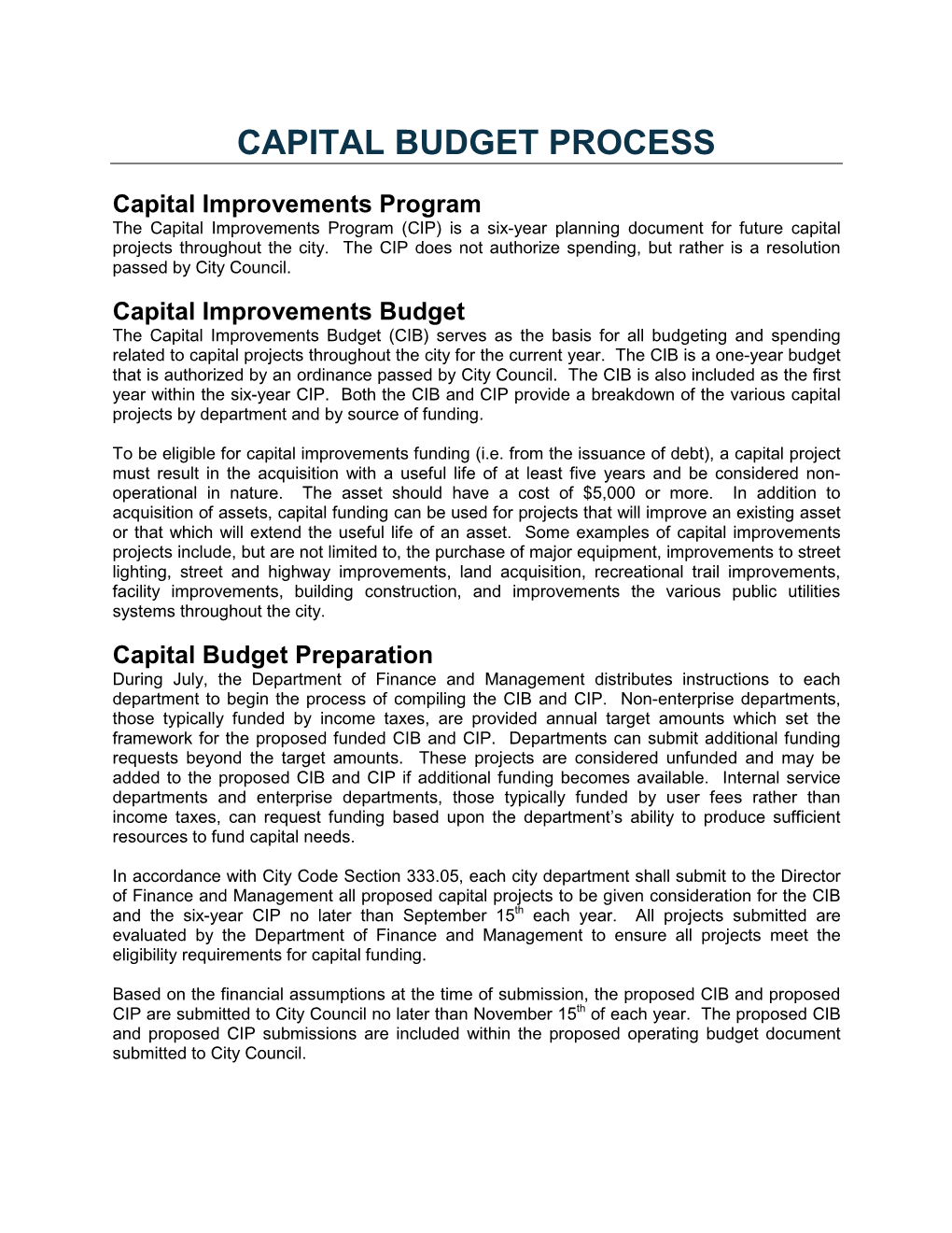 Capital Budget Process