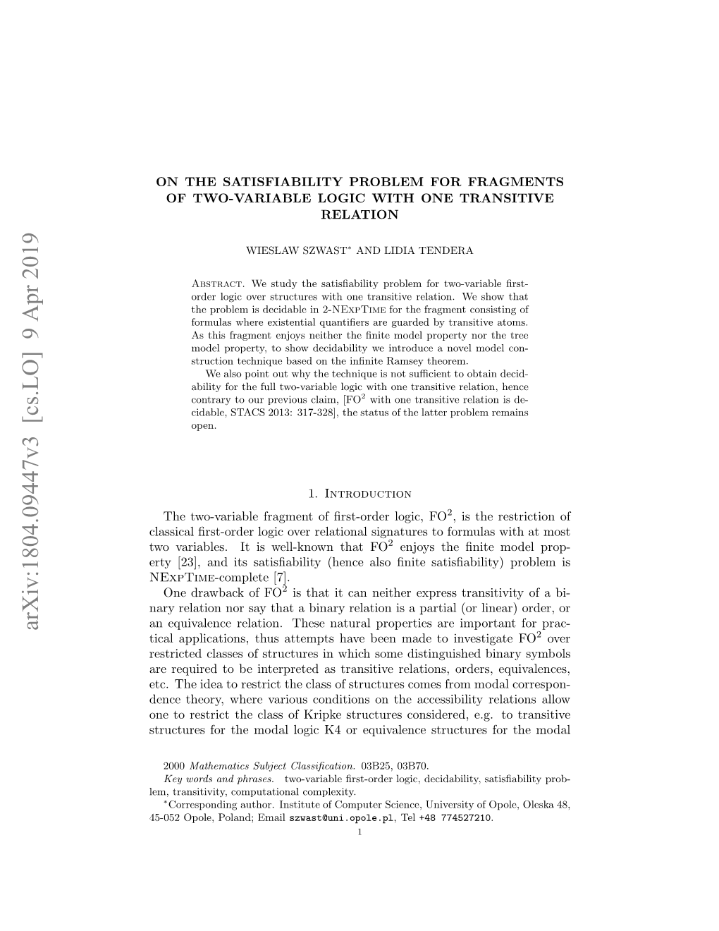 On the Satisfiability Problem for Fragments of the Two-Variable Logic