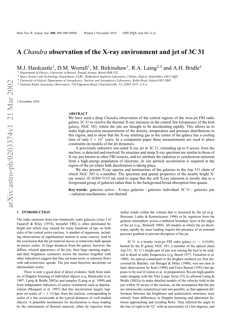 A Chandra Observation of the X-Ray Environment and Jet of 3C31