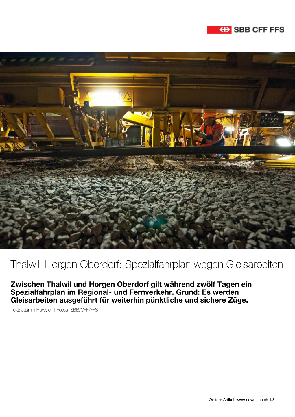 Thalwil–Horgen Oberdorf: Spezialfahrplan Wegen Gleisarbeiten