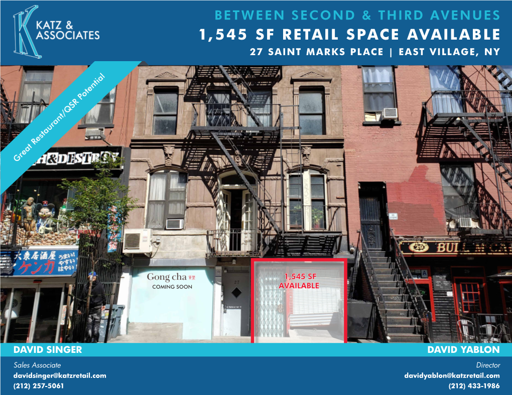 1,545 Sf Retail Space Available 27 Saint Marks Place | East Village, Ny