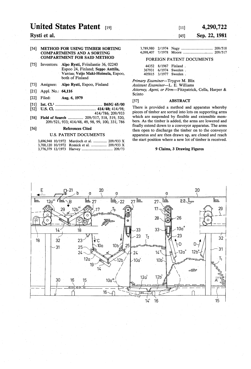 United States Patent (19) 11 4,290,722 Rysti Et Al