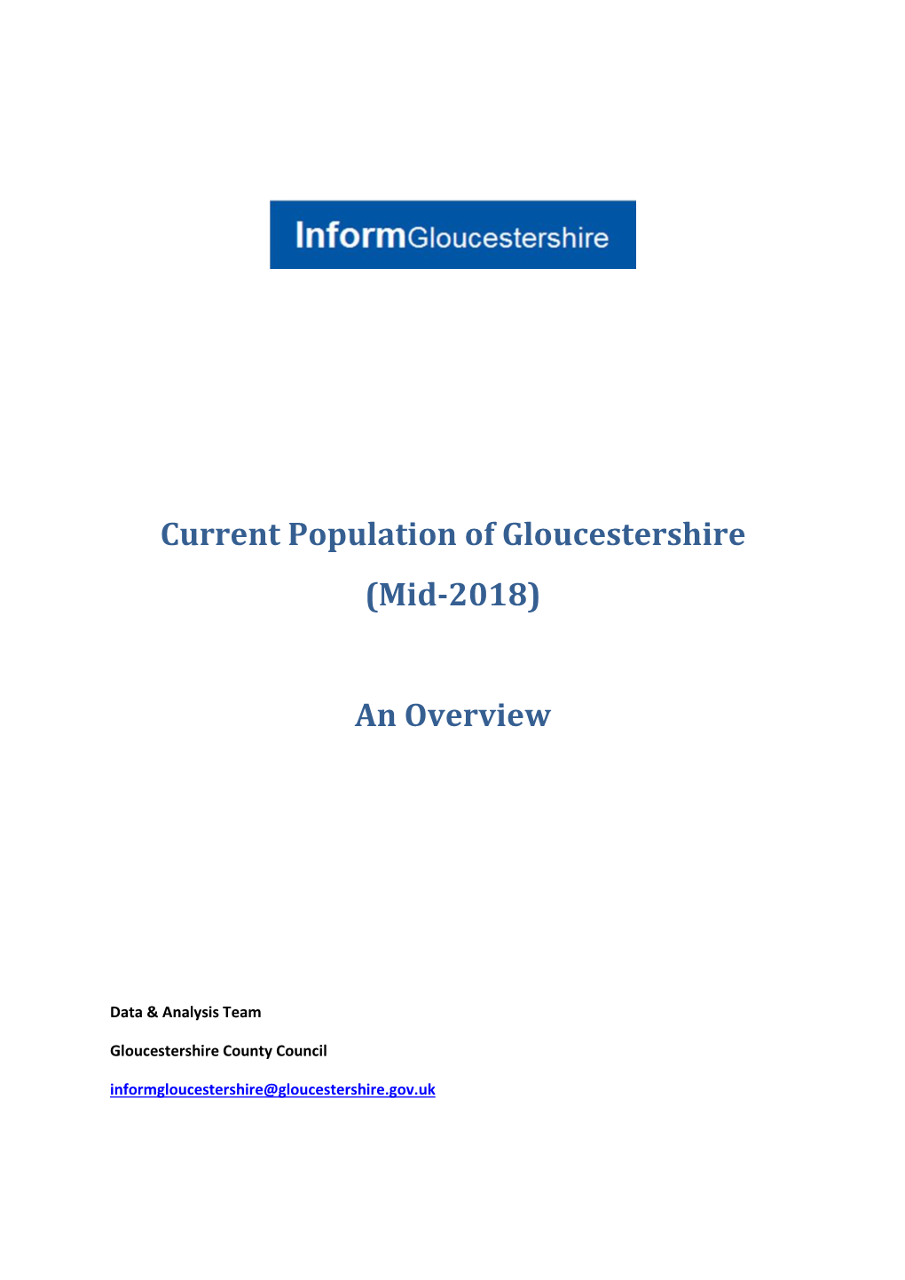 Current Population of Gloucestershire (Mid-2018) an Overview