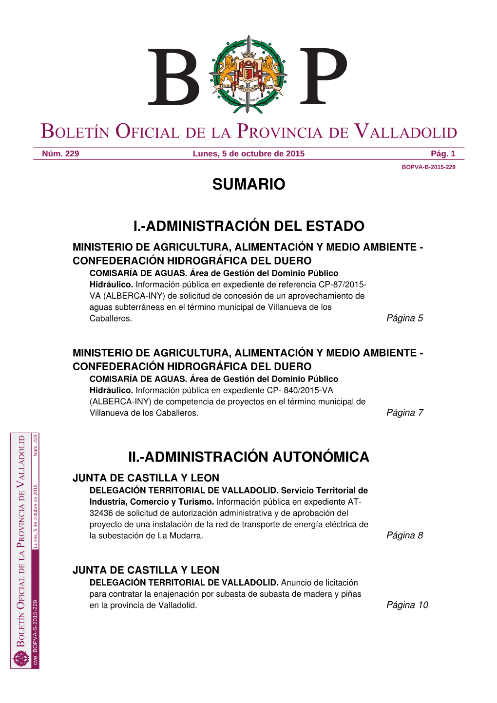 Sumario Boletín Oficial De La Provincia De Valladolid