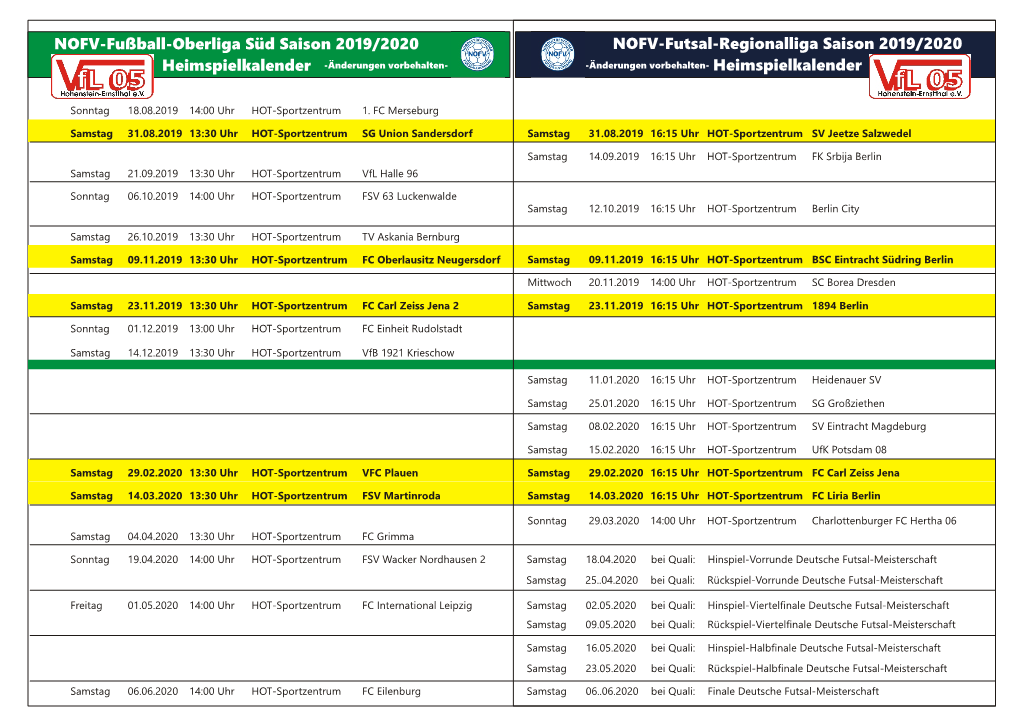 NOFV-Fußball-Oberliga Süd Saison 2019/2020 NOFV-Futsal