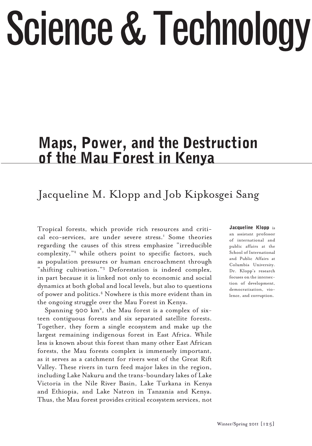 Maps, Power, and the Destruction of the Mau Forest in Kenya