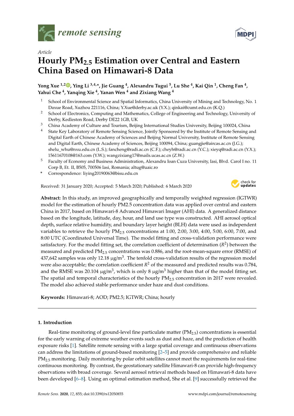 Hourly PM2.5 Estimation Over Central and Eastern China Based on Himawari-8 Data