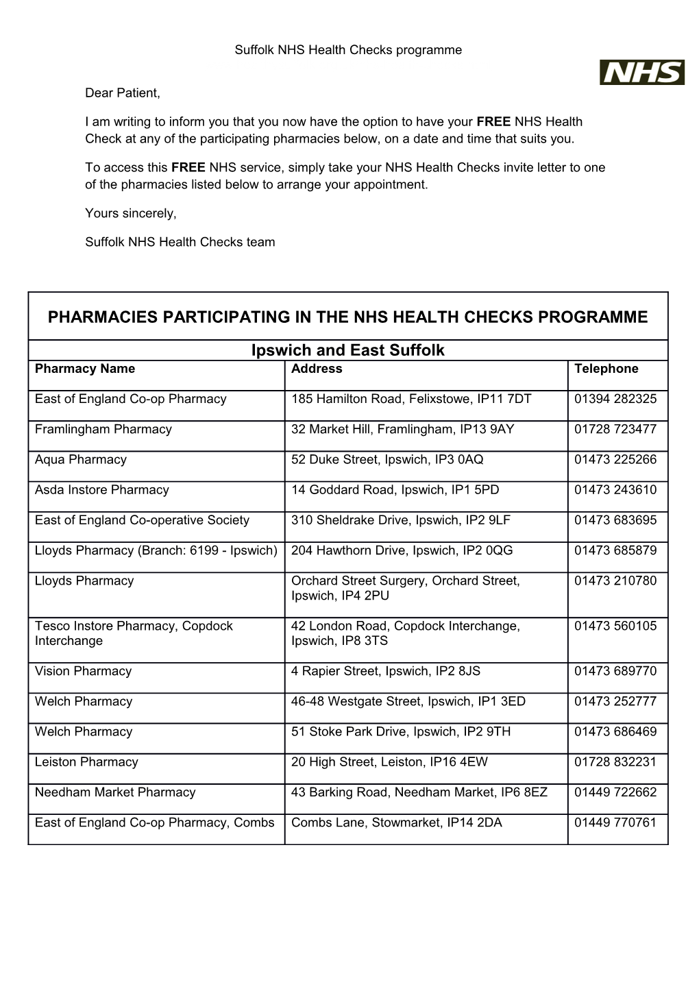 Suffolk NHS Health Checks Programme