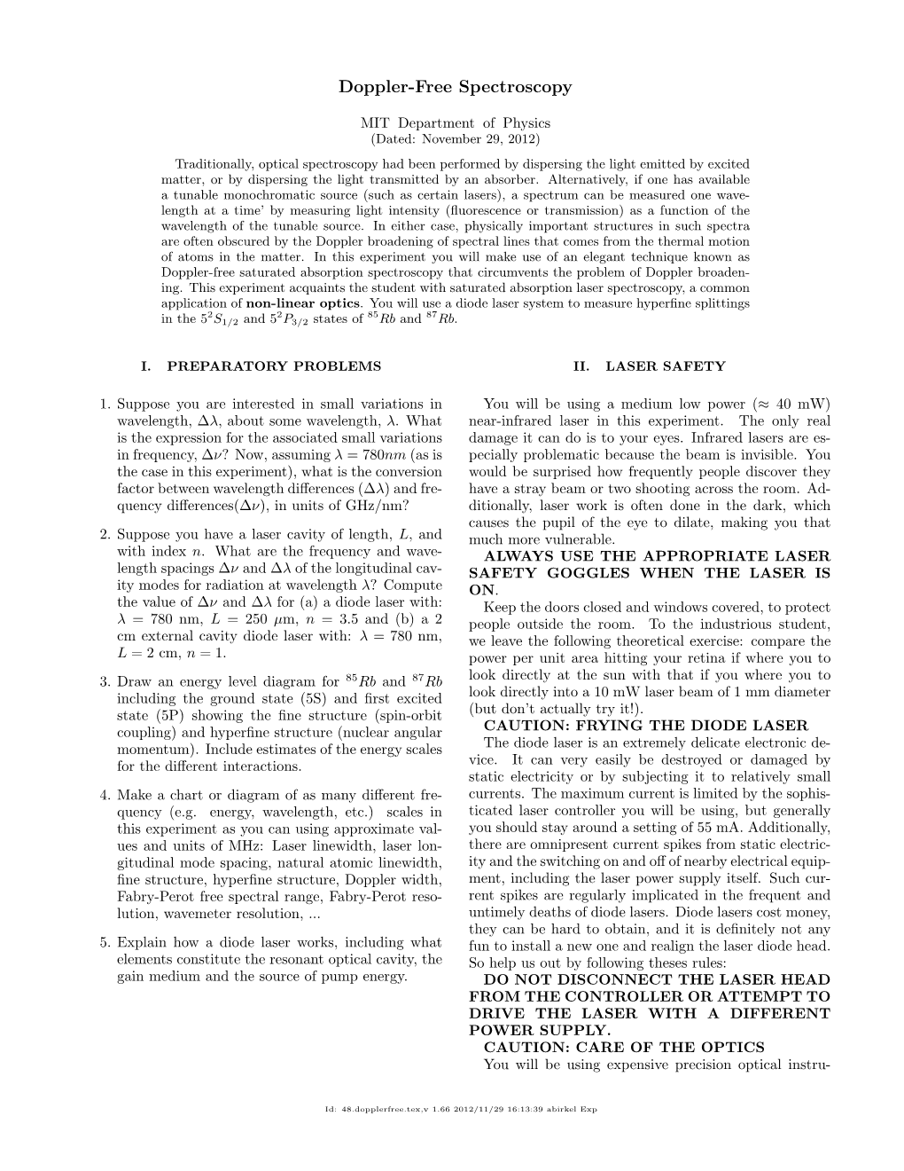 Doppler-Free Spectroscopy