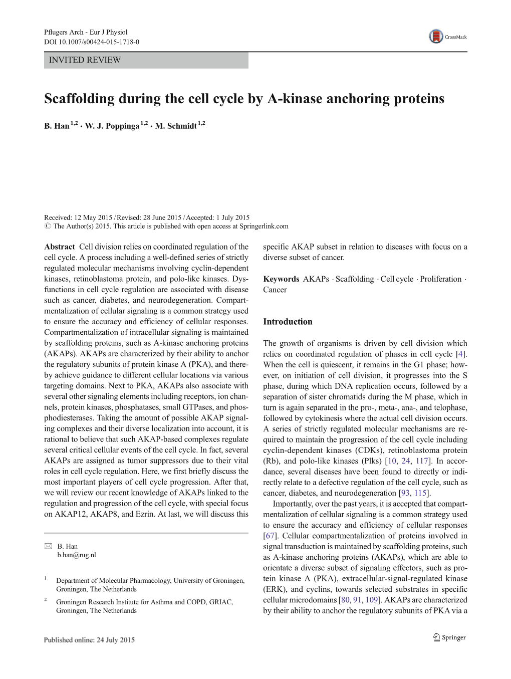 Scaffolding During the Cell Cycle by A-Kinase Anchoring Proteins