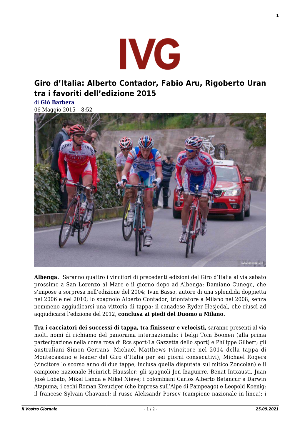 Il Vostro Giornale - 1 / 2 - 25.09.2021 2