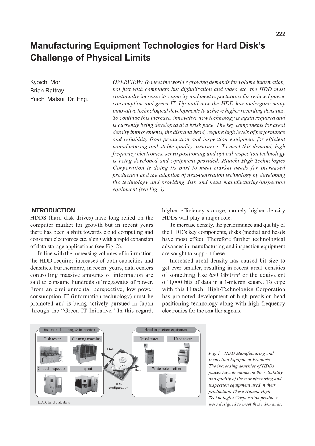 Manufacturing Equipment Technologies for Hard Disk's