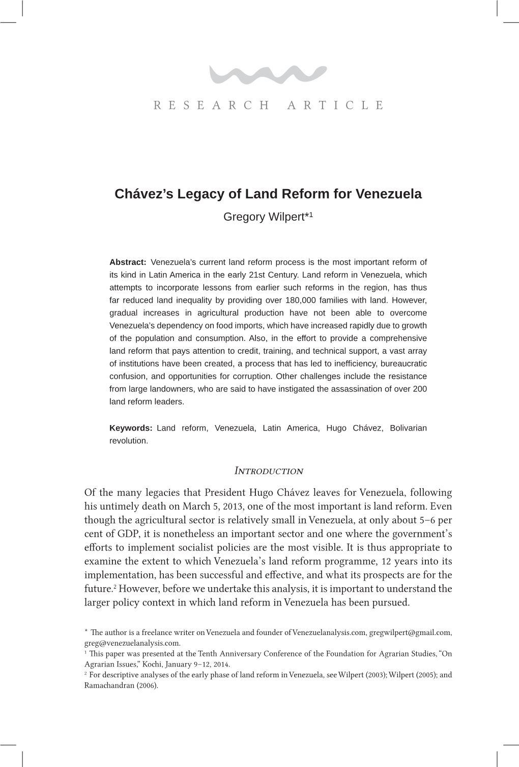 Chávez's Legacy of Land Reform for Venezuela