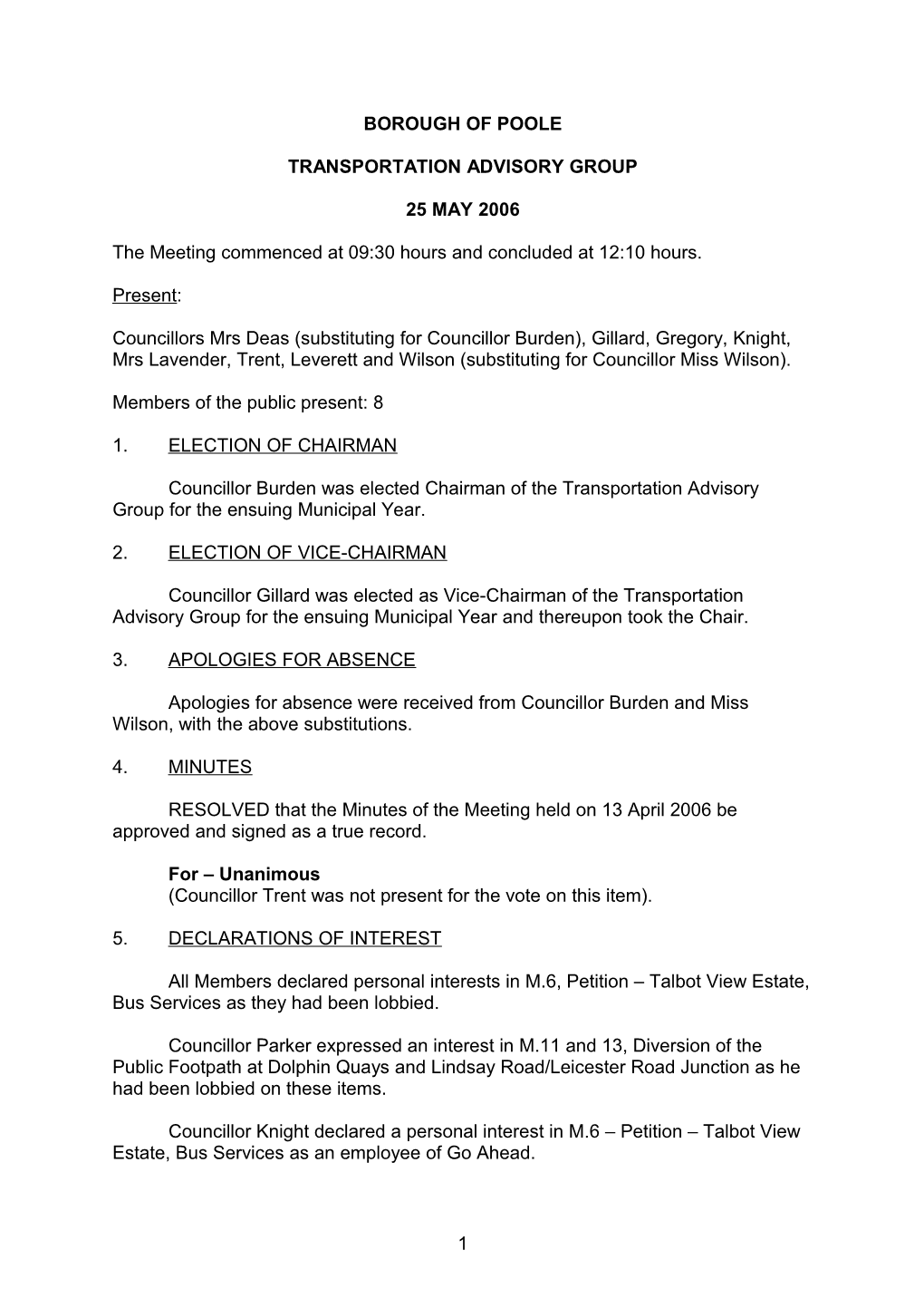 Minutes - Transportation Advisory Group - 25 May 2006