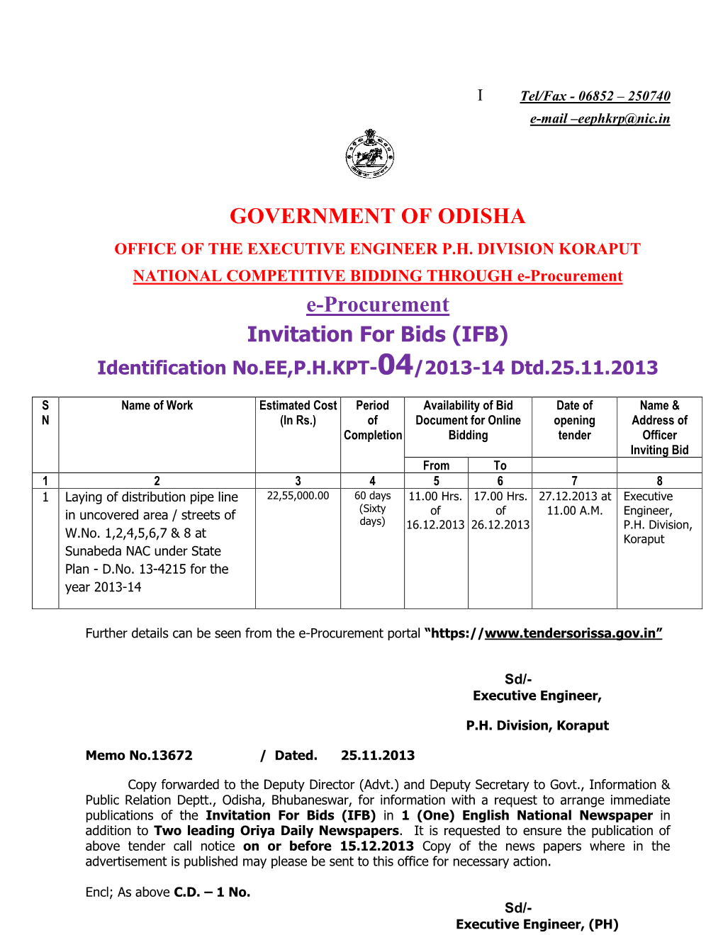 GOVERNMENT of ODISHA E-Procurement