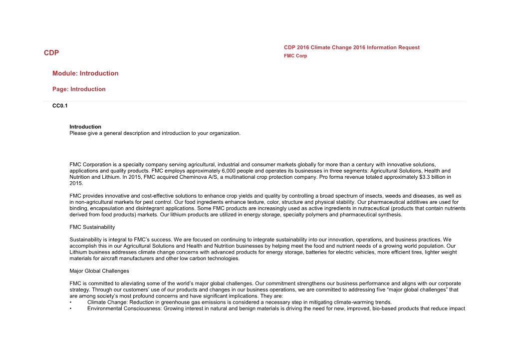 2016 FMC CDP Climate Change Response