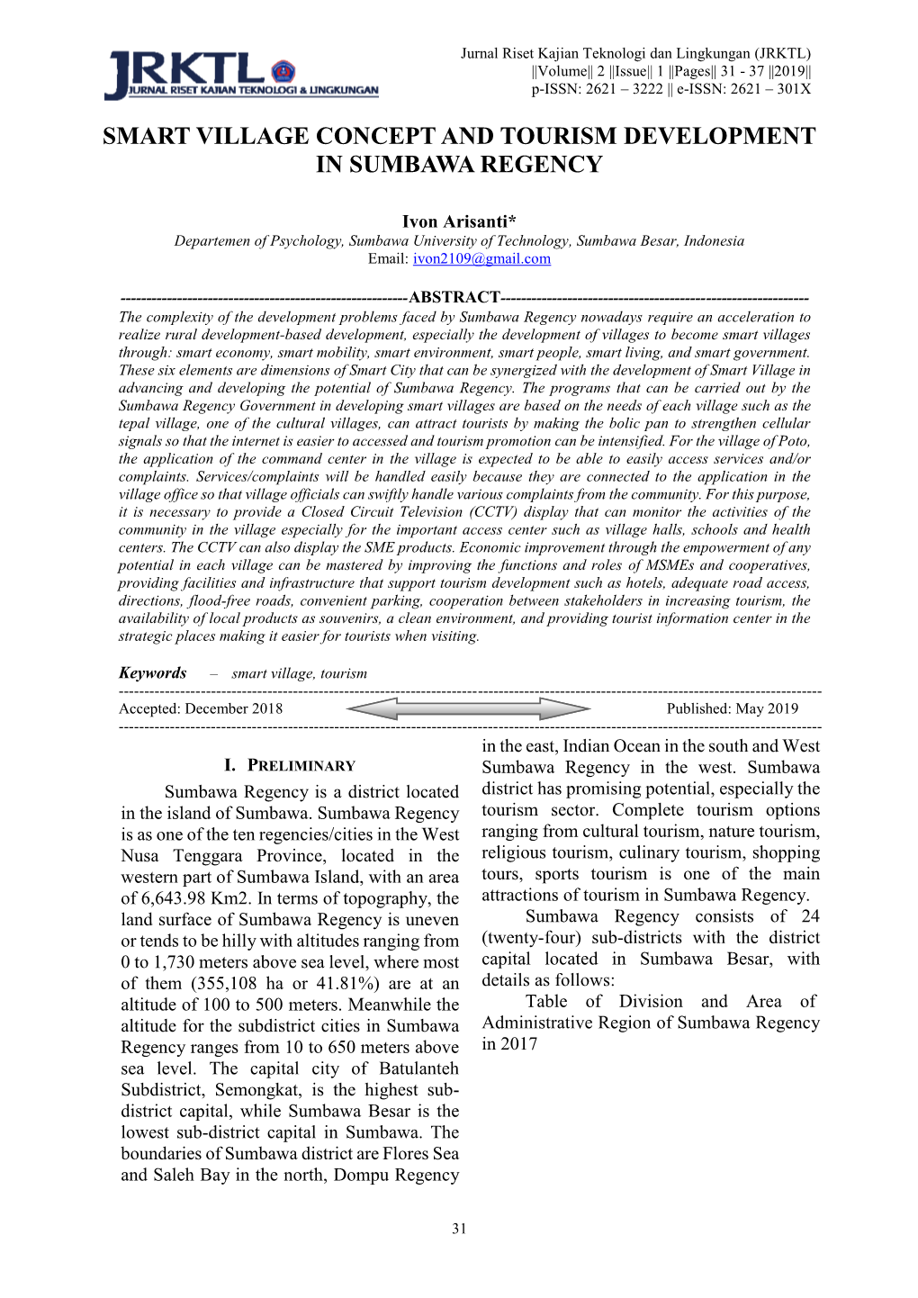 Smart Village Concept and Tourism Development in Sumbawa Regency