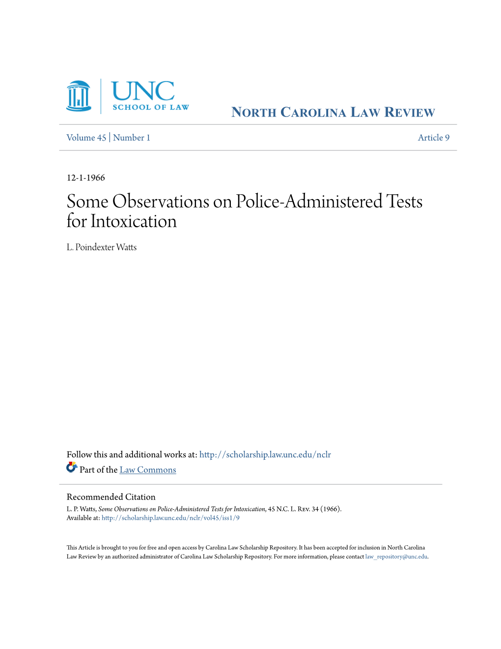 Some Observations on Police-Administered Tests for Intoxication L