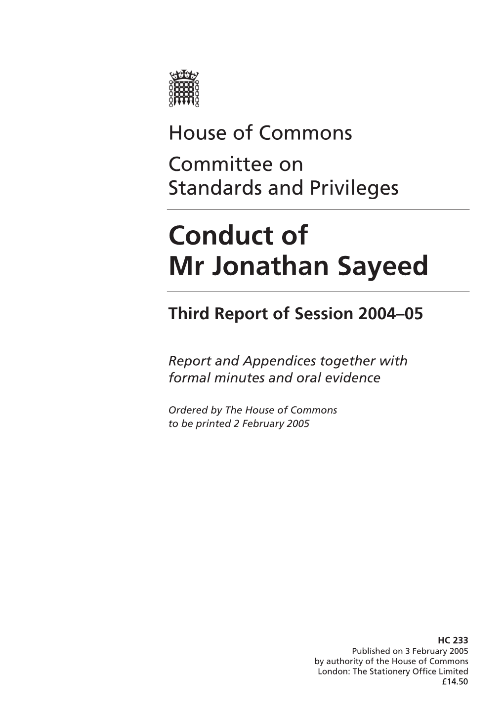 Conduct of Mr Jonathan Sayeed