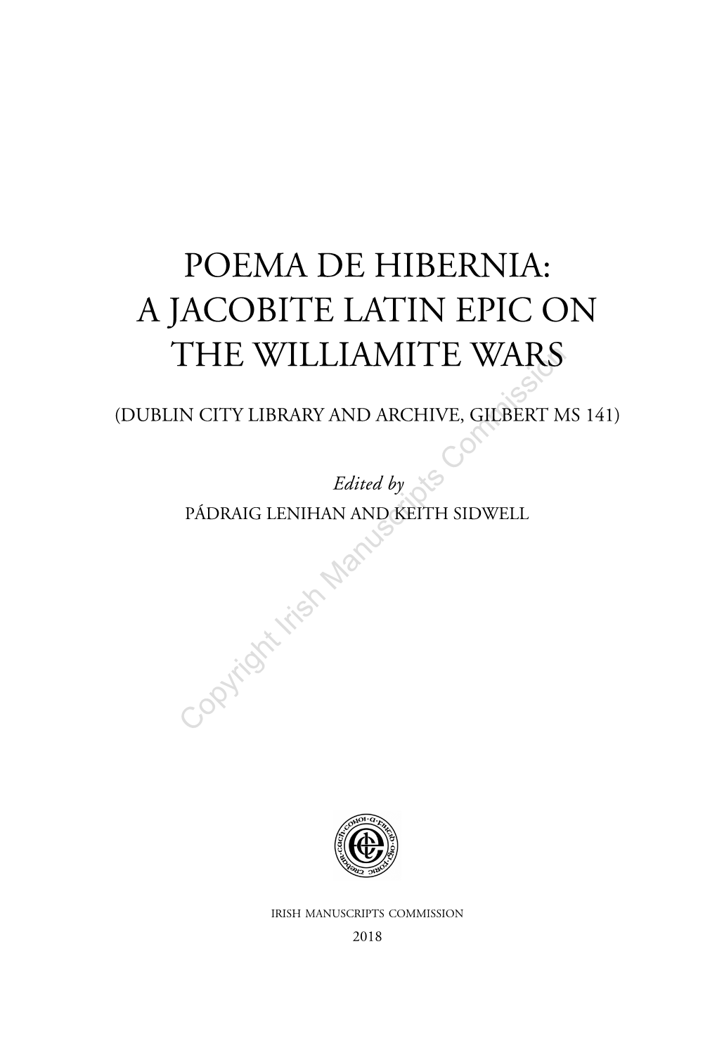 Poema De Hibernia: a Jacobite Latin Epic on the Williamite Wars