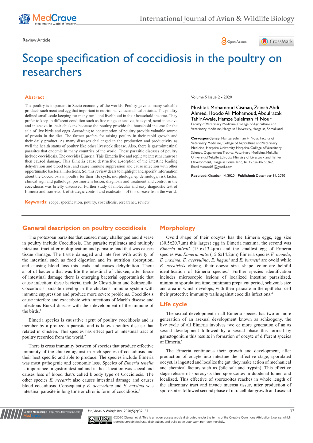 Scope Specification of Coccidiosis in the Poultry on Researchers