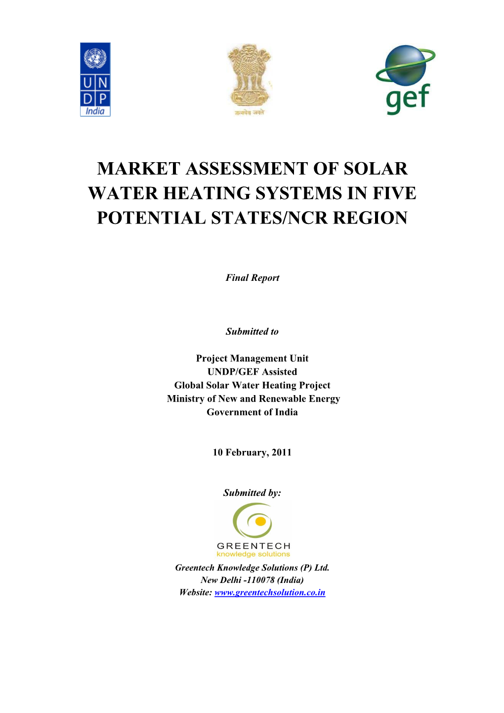 Market Assessment of Solar Water Heating Systems in Five Potential States/Ncr Region